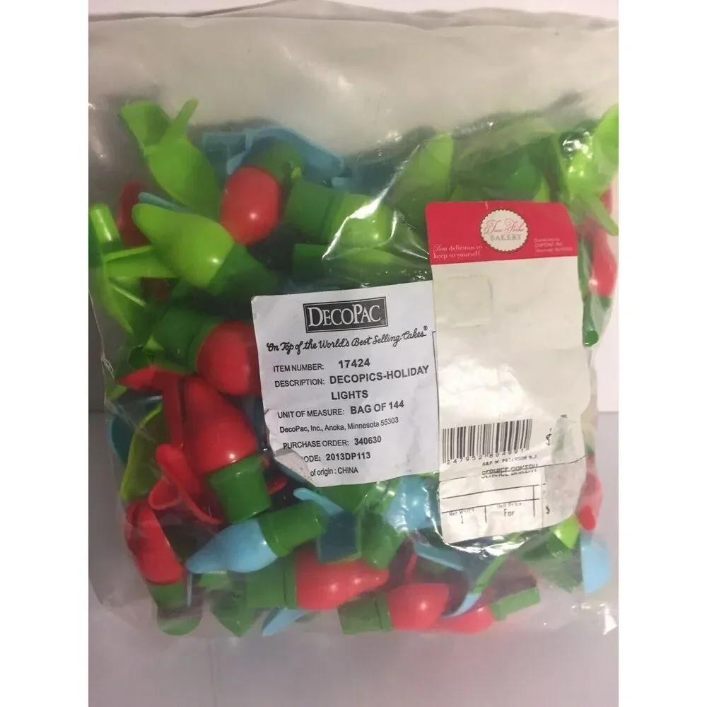 Decopac Bag of 144 Pieces Holiday Lights Cupcake Cake Brownie Decorating Pics